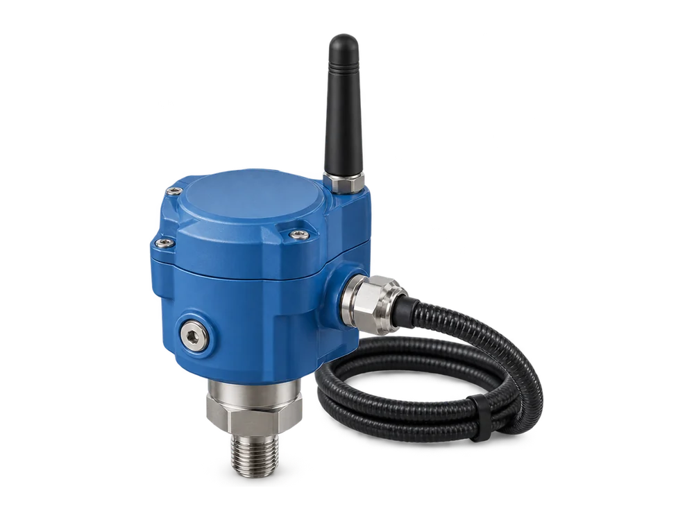 Wireless vibration and temperature sensor with armored cable